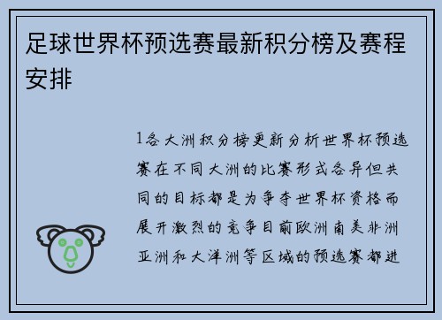 足球世界杯预选赛最新积分榜及赛程安排