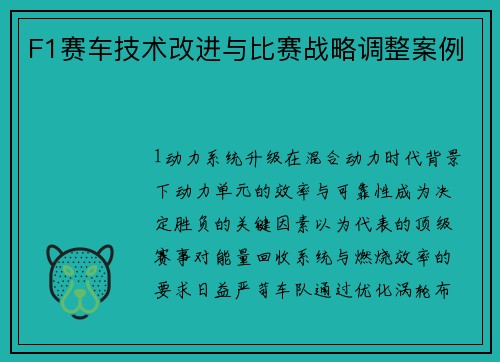 F1赛车技术改进与比赛战略调整案例