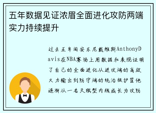 五年数据见证浓眉全面进化攻防两端实力持续提升 五年数据见证浓眉全面进化攻防两端实力持续提升